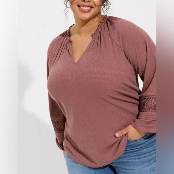 torrid Tops - Torrid Bohemian Dusty Rose Crochet Lace Accents Long Sleeve Top, NWT size 2X